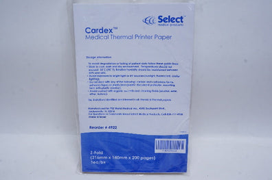 Select 4922 Cardex Medical Thermal Printer Paper Z-Fold 216mm x 140mm